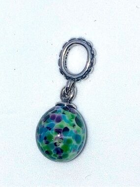 Pandora Sterling Silver Multicolor Blue Eggshell Glass Drop Pendant #791601